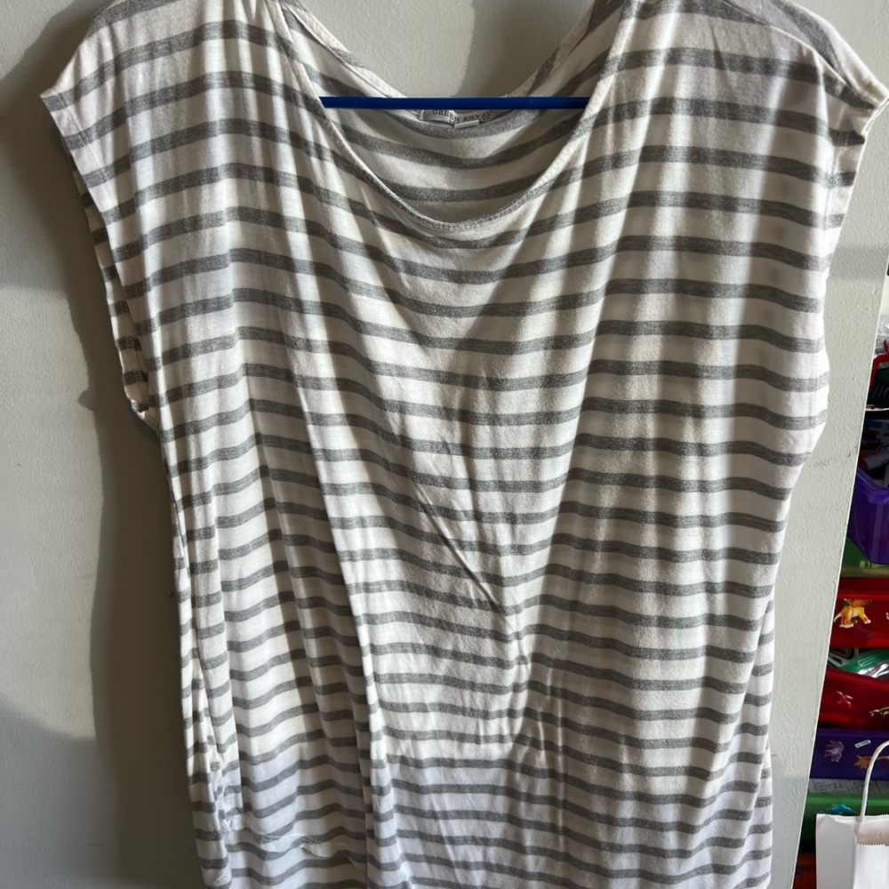 Green Envelope Gray and White Cap Sleeve Blouse
